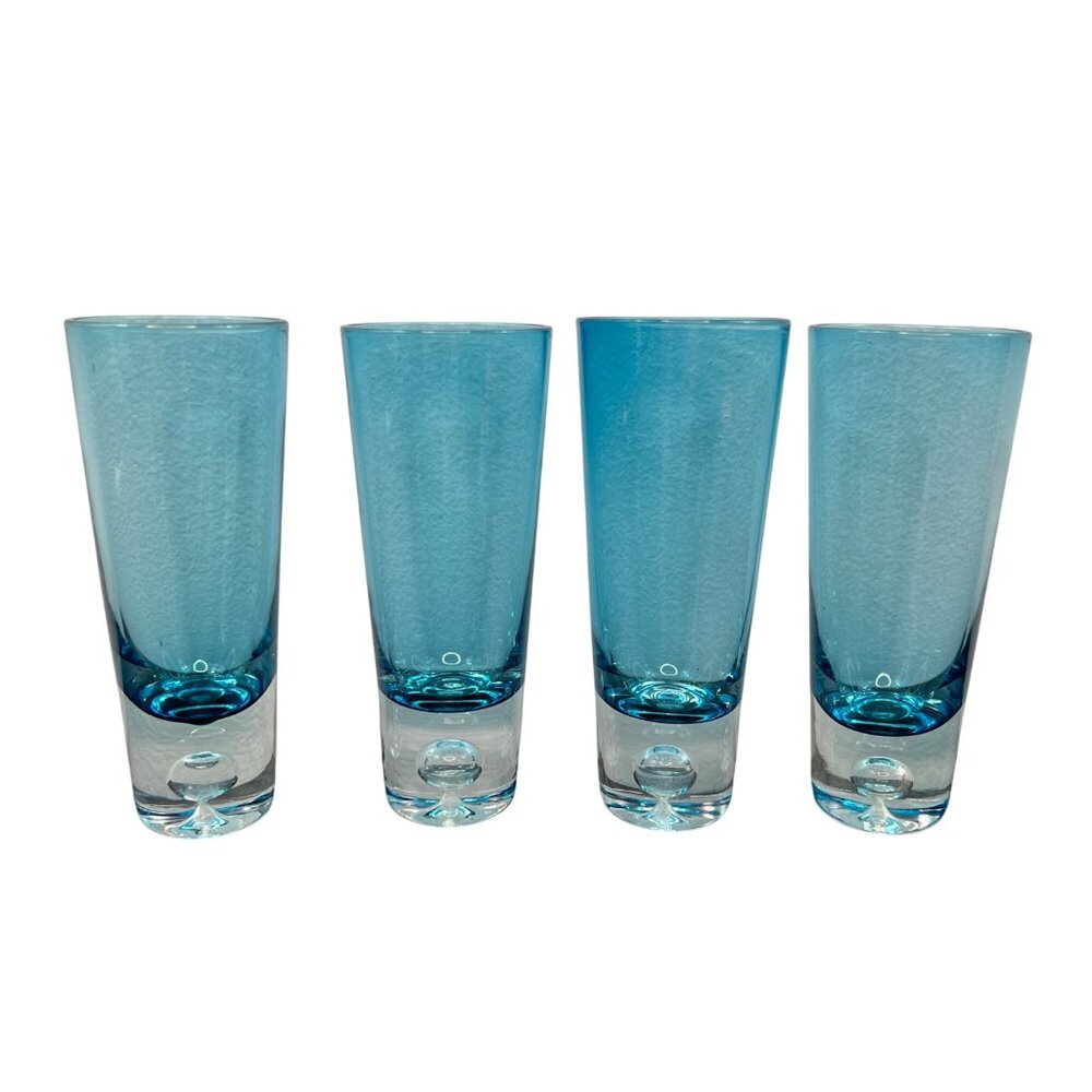 Azure Blue Liquor Aperitif Shooter Shot Glasses Controlled Bubble Base Set of 4